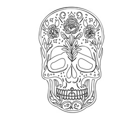 Floral Skull Line Art Black and White Design