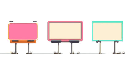 Obraz premium Three Blank Pixel Art Billboards: Pink, Beige, and Turquoise