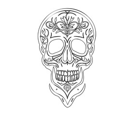 Floral Decorated Skull Outline Illustration Art