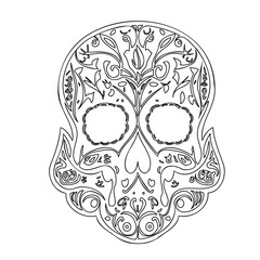 Stylized Line Art of Sugar Skull Illustration