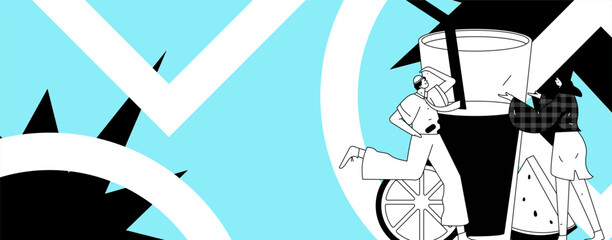 Summer characters daily life scene illustration
