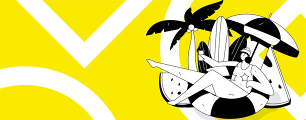 Summer characters daily life scene illustration
