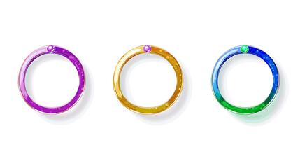 Three Colorful Gemstone Rings on White Background