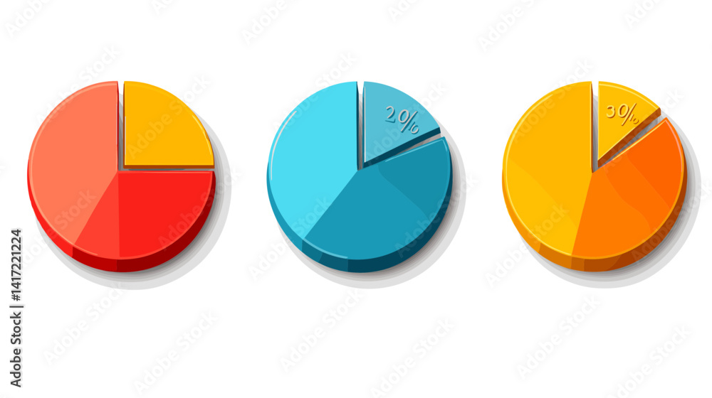 Aufkleber three colorful pie charts data visualization