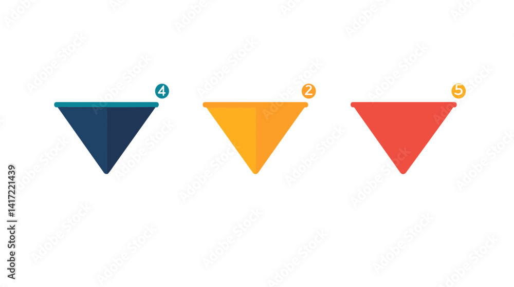 Poster three colorful triangular shapes on white background
