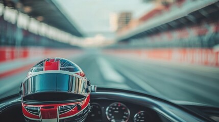 Fototapeta premium Racing Helmet on a Race Track