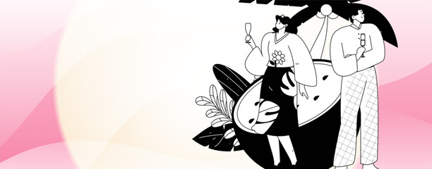 Summer characters daily life scene illustration
