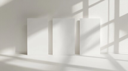 Three blank white rectangles with sunlight shadows