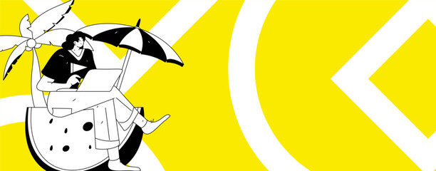 Summer characters daily life scene illustration
