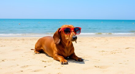 Cool Dachshund in Sunglasses at the Beach: A Sunny Day Photograph