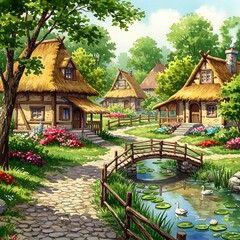 Obraz premium A village in harmony with nature