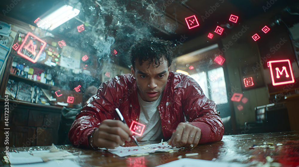 Poster innovative ai scientists conducting experiments in quantum lab futuristic environment intense focus