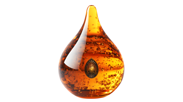 Honey droplet with shine, high-definition, realistic look, isolated on white background