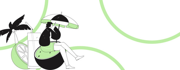 Summer characters daily life scene illustration
