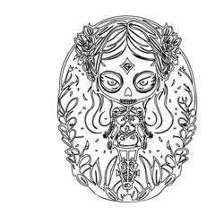 Dia de los Muertos Girl Vector Outlines Designs