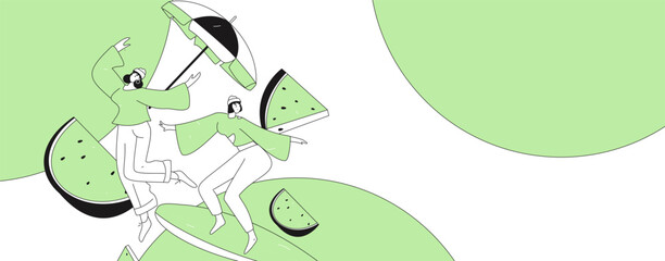 Summer characters daily life scene illustration
