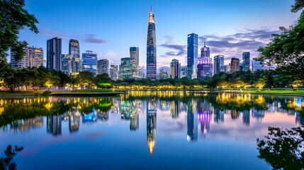Obraz premium Kuala Lumpur Skyline Reflection - Cityscapes at Dusk/Twilight