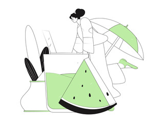 Summer characters daily life scene illustration
