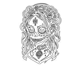Obraz premium Elegant Black Line Art Sugar Skull Illustration