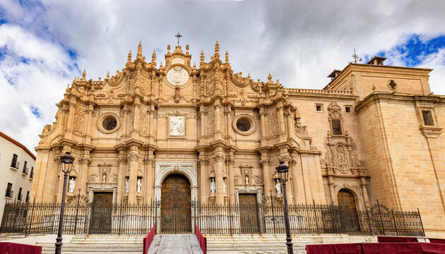 Facade of the Cathedral of the Incarnation of Guadix, in the Spanish city of Almer&iacute;a