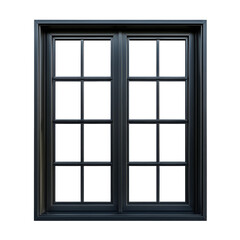 Framed, paneled window isolated on PNG transparent background, cut out