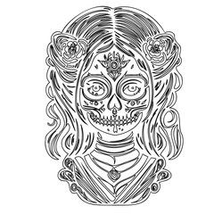 Dia de los Muertos Woman Line Art Silhouette