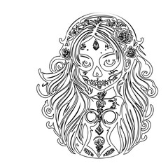 Fototapeta premium Stylized Calavera Drawing with Floral Adornments