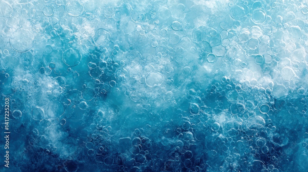 Poster blue water and bubbles texture, cool and refreshing background image. use it to convey freshness, cl