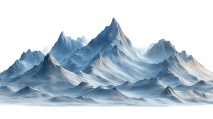 Isolated large mountain range, realistic 3D, isolated on white background
