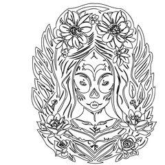 Floral Skull Coloring Page, Day of the Dead Art