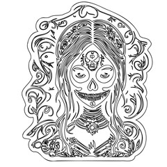 Elegant Line Art:  Dia de Los Muertos Portrait