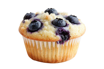 Blueberry studded muffin isolated on PNG transparent background, cut out