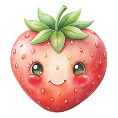 Obraz premium Smiling Strawberry Clipart Watercolor cartoon on white background 