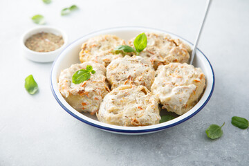 Homemade lazy dumplings with minced meat