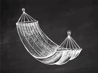 Hand drawn chalk sketch of camping tent in vintage style on chalkboard background