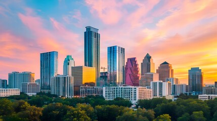 Fototapeta premium Austin Texas Skyline Sunset Cityscape - Cityscapes