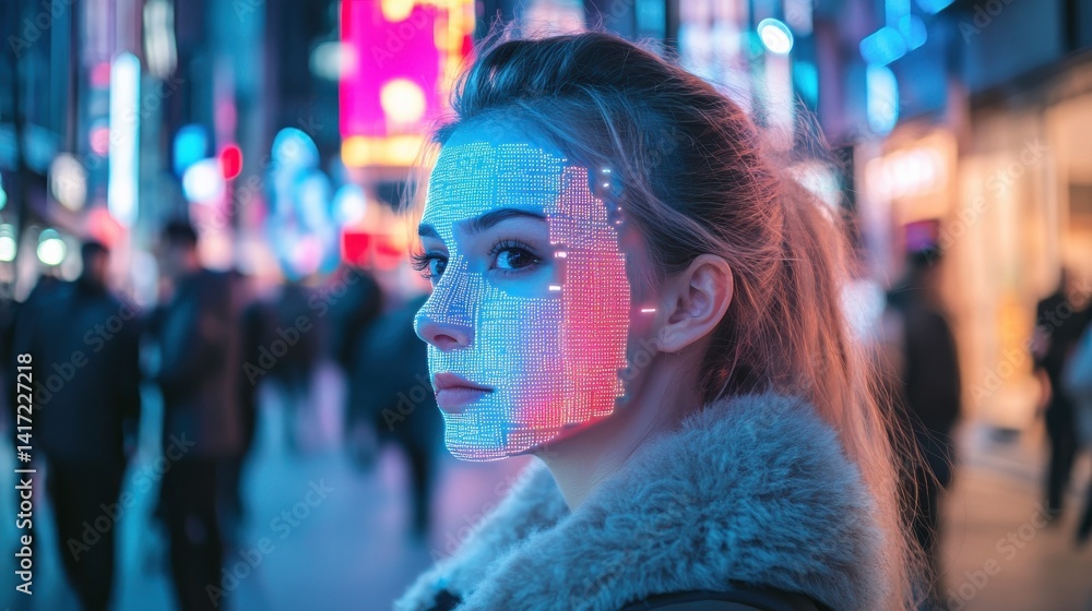 Poster face detection and recognition of citizens people, ai collect and analyze human data. artificial int