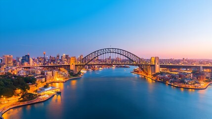 Naklejka premium Sydney Harbour Bridge Twilight Panorama - Cityscapes