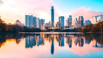 Fototapeta premium Austin Skyline Reflection at Dawn - Cityscapes
