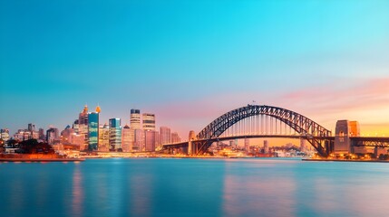 Obraz premium Sydney Harbour Bridge Sunset Cityscape - Cityscapes