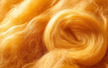 Abstract orange and yellow fur background featuring threads and fine hair texture, ideal for product presentation.