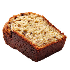 Banana bread slice closeup isolated on PNG transparent background, cut out