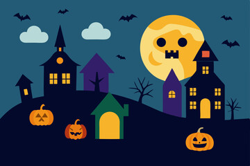 halloween background with castle and pumpkin