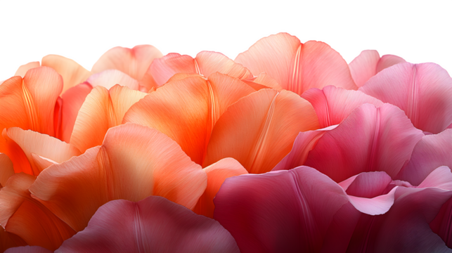 Layered tulip petals in soft gradient shades for floral artwork, isolated on white background