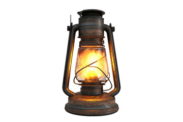 Old lamp burning bright isolated on PNG transparent background, cut out