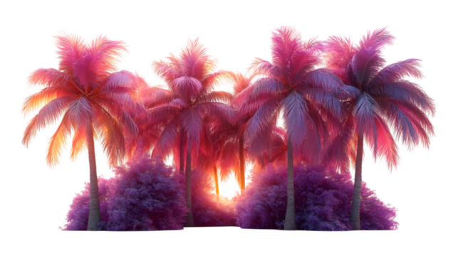 glowing neon palm trees isolated on white background, high-definition, realistic look