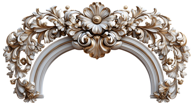 golden decorative arch isolated on white background, high-definition, realistic look