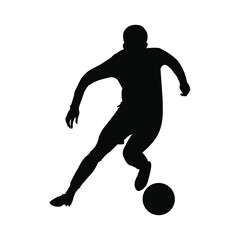 A vector illustration depicts a black silhouette of a soccer player and football player with a ball in action during a competition