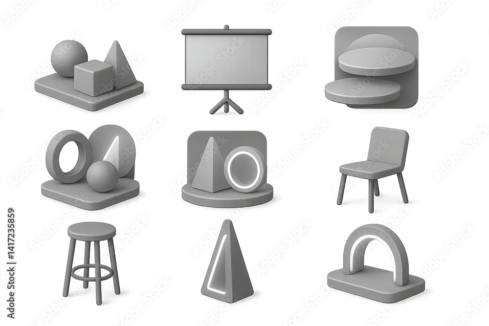 Poster 3d geometric objects icon set for creative design projects