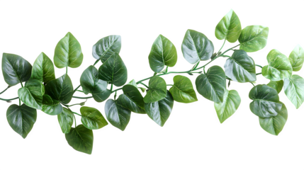 green garland strand with vines and leaves, isolated on white background